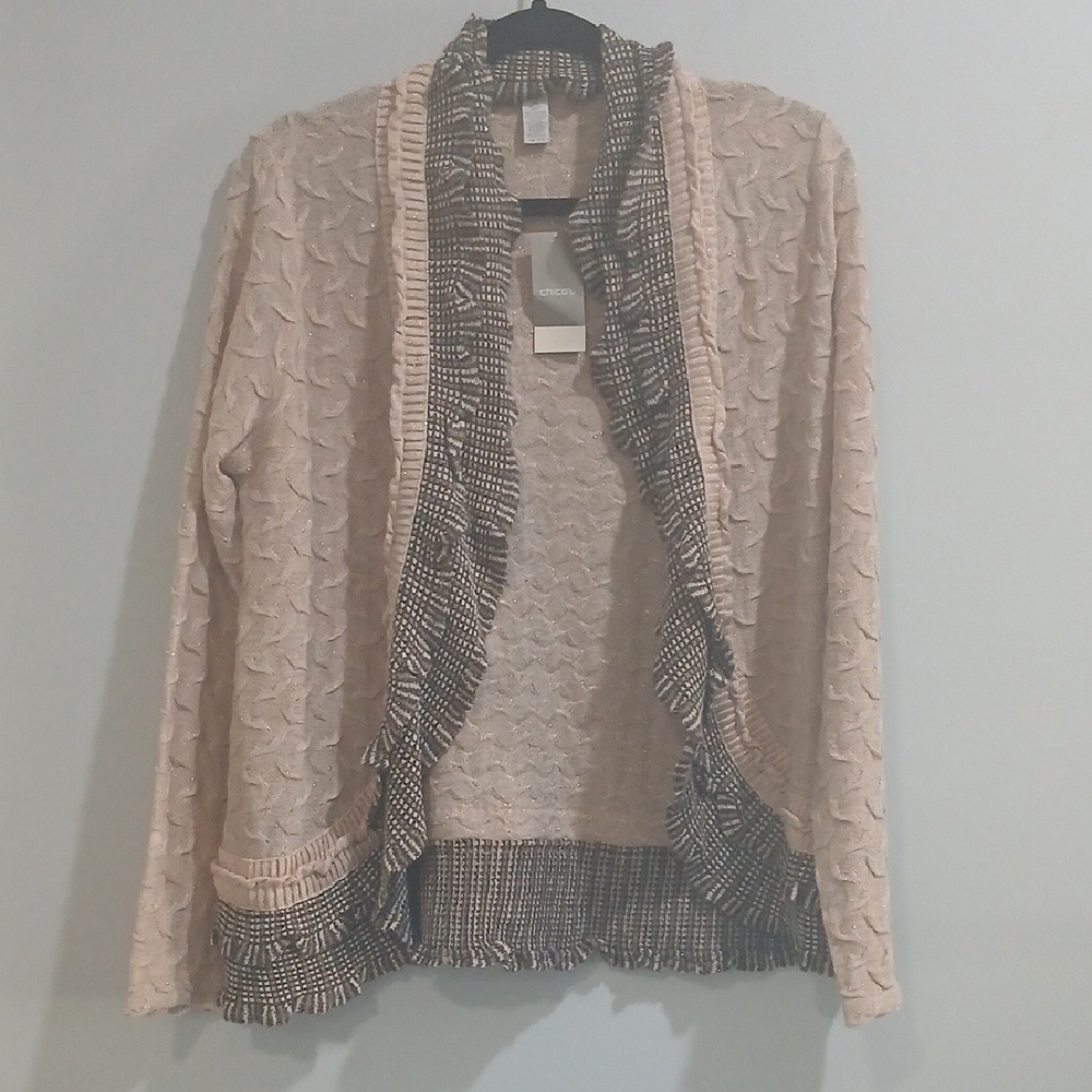 Chico's Pink And Brown Cardigan, Sz 2 New With Tags